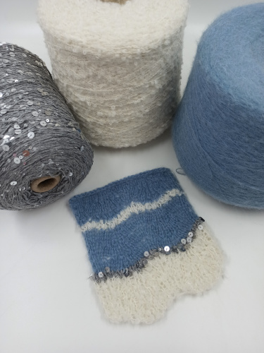 Набор для шарфа, альпака, меринос, мохер, пайетки, цвет голубой